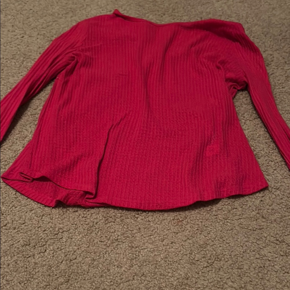 SO Red Ribbed Long Sleeve Blouse